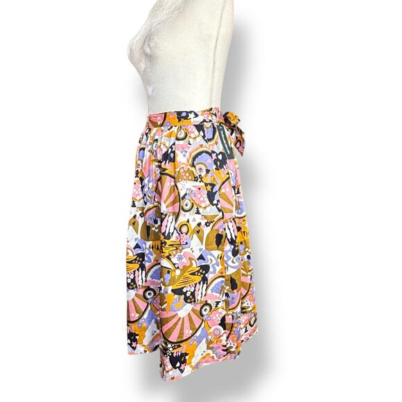 ModCloth Psychedelic Midi Skirt Retro Pink Orange Purple Tie Waist Bow Detail - Picture 3 of 9